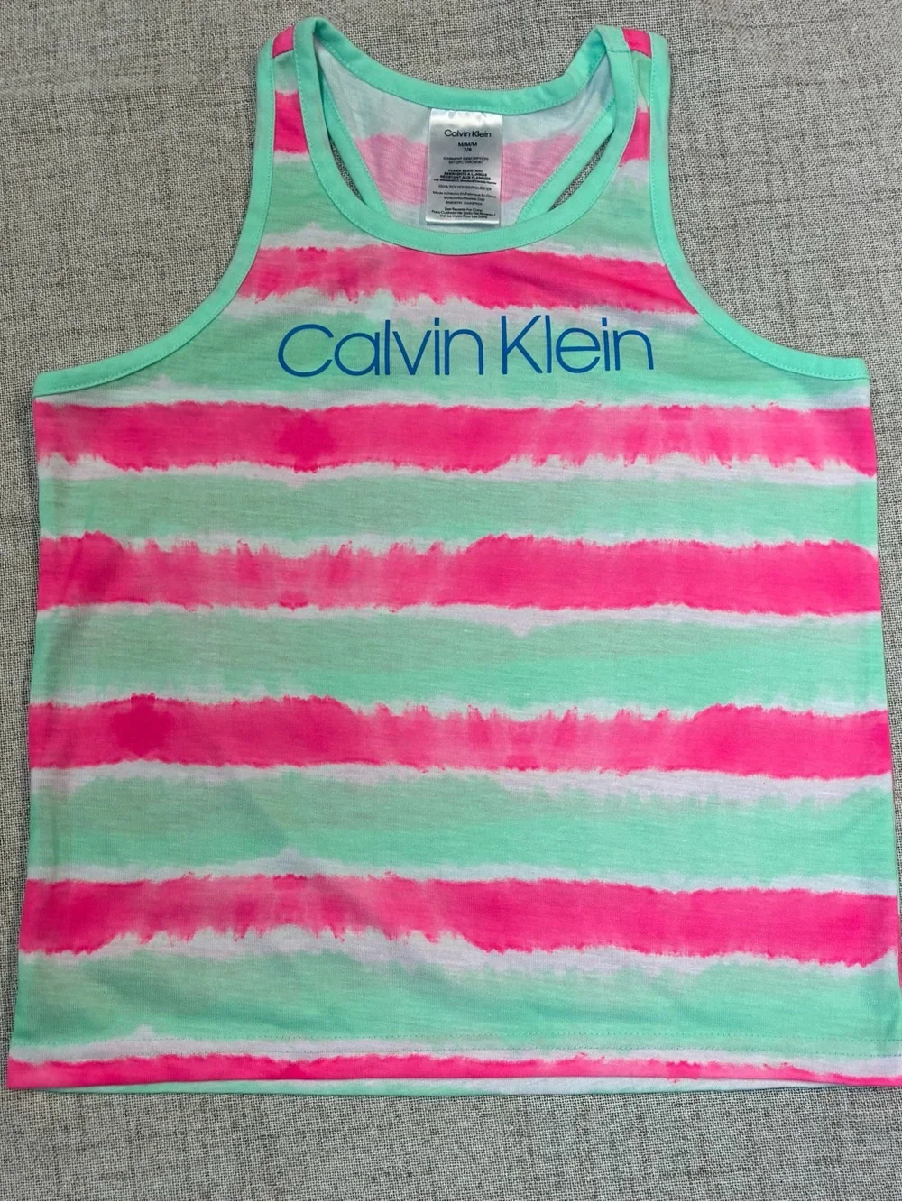 Calvin Klein Pink & Mint Striped Tank and Shorts Pajama Set